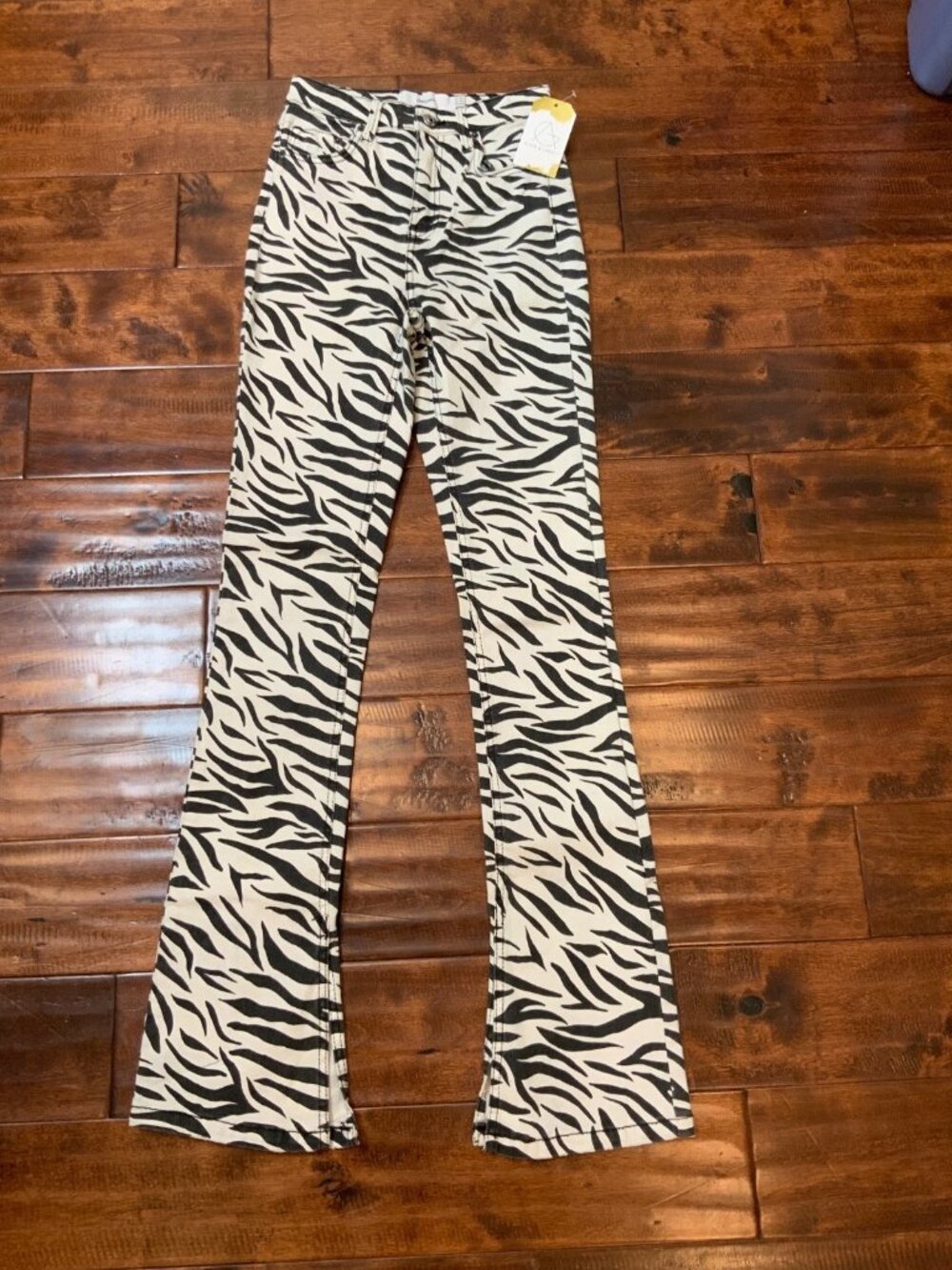 Bershka Black & White Zebra Print Denim Flare Jeans, Size 2